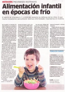 "Alimentación infantil en épocas de frío" (La República, 09/07/2014)
