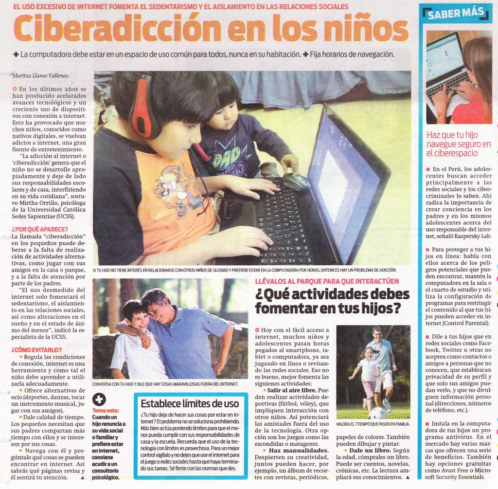 "Ciberadicción en los niños" (El Popular 16/11/2014)